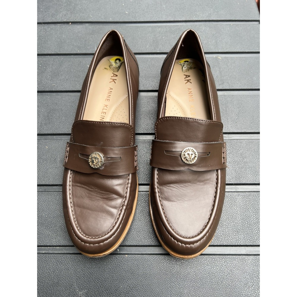 Anne Klein Women Brown Slip-On Loafer Flats Comfort Logo Round Toe Size 9 iflex